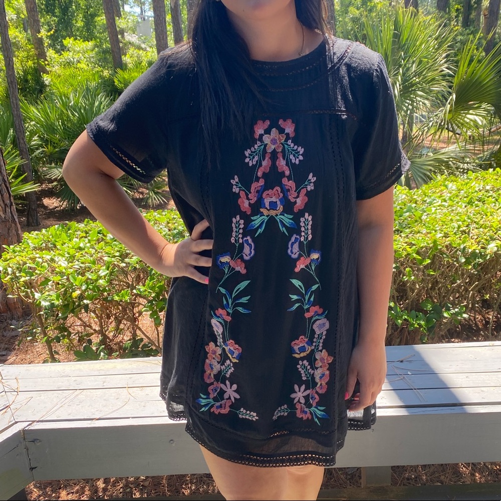black flower embroidered dress